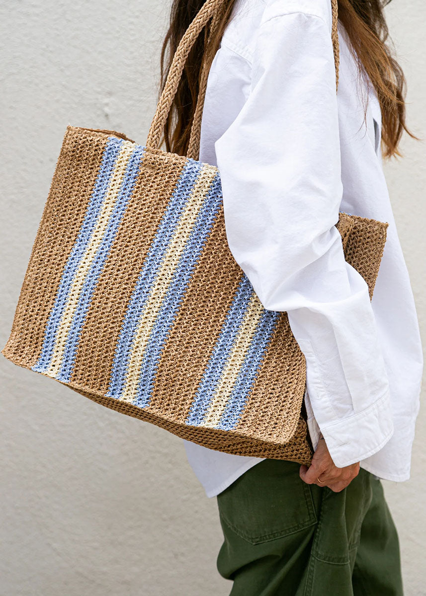 Naples Straw Tote Bag - Natural Blue
