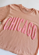 Chicago Collegiate Puff Crop Tee - Peach & Pink