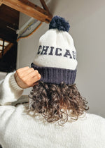 Adult Mad Hatter Two-Tone Chicago Pom Beanie - Navy