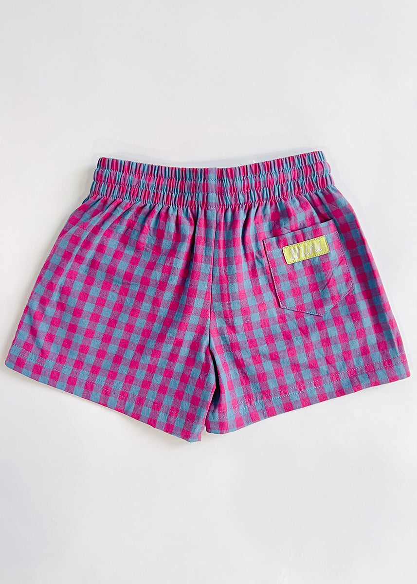 Gingham Drawstring Short - Pink & Teal