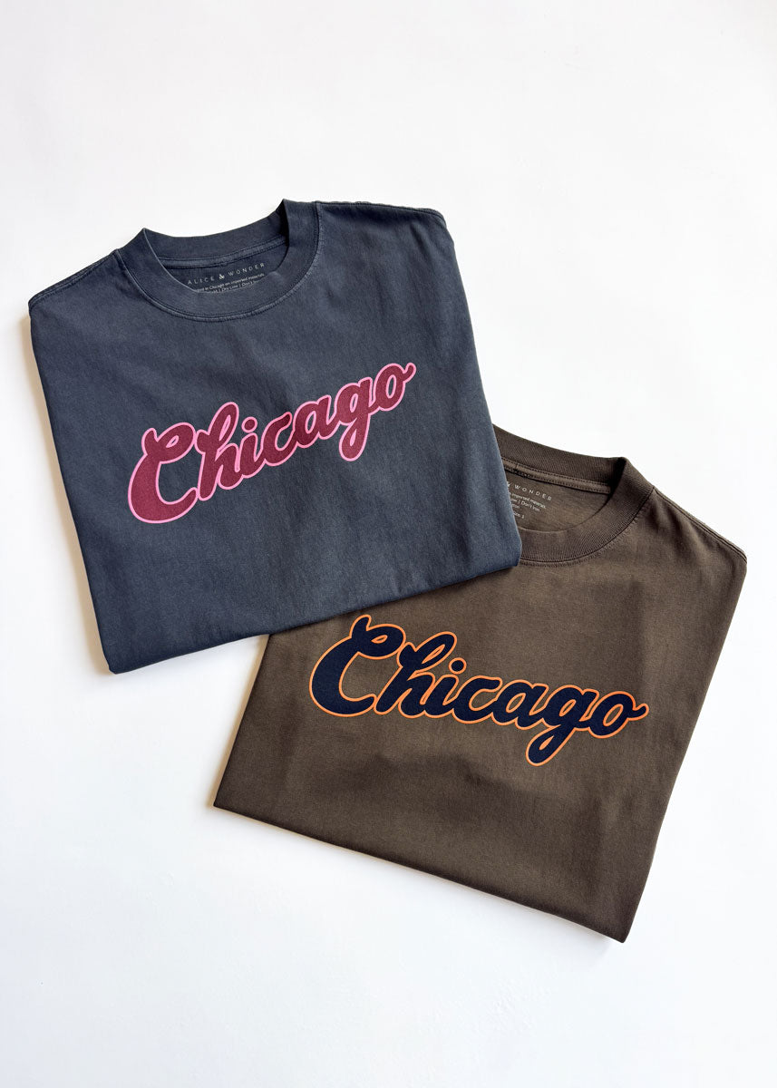 Chicago Script Unisex Tee - Washed Cocoa