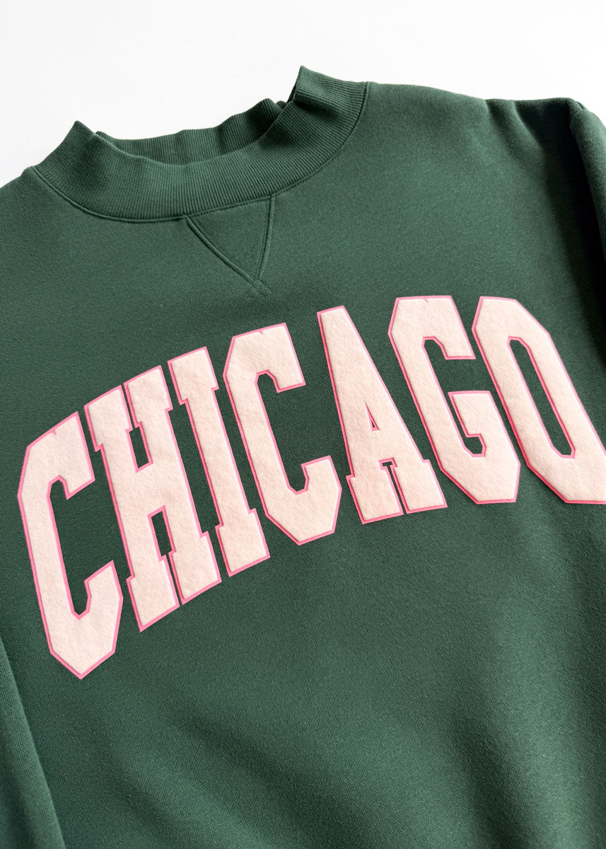 Chicago Collegiate Puff Mock Neck Sweatshirt - Green & Pink