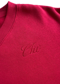 Chi Embroidered V-Neck Sweatshirt - Varsity Red