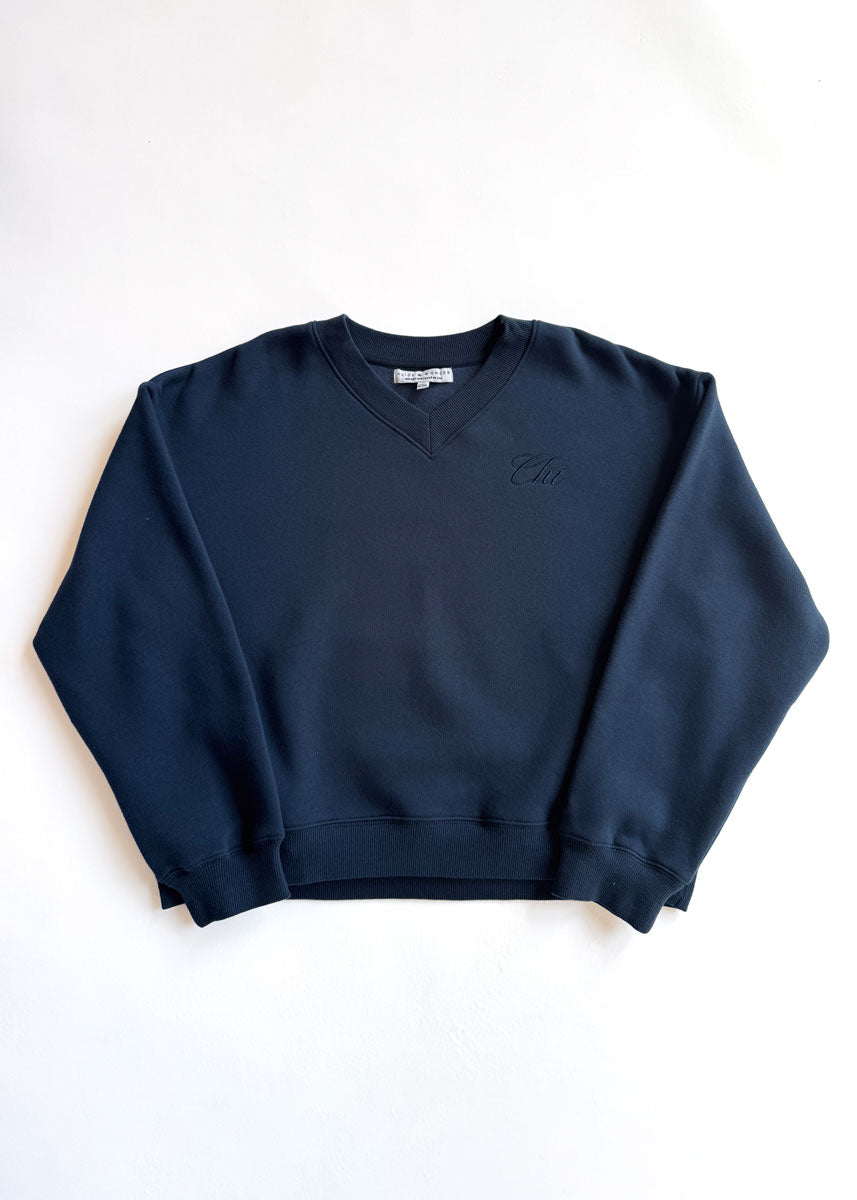 Chi Embroidered V-Neck Sweatshirt - Collegiate Blue