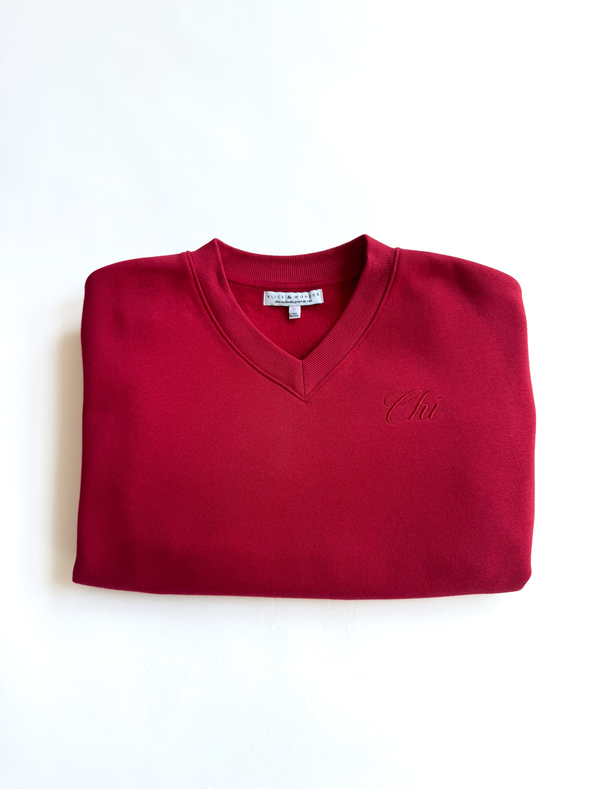 Chi Embroidered V-Neck Sweatshirt - Varsity Red