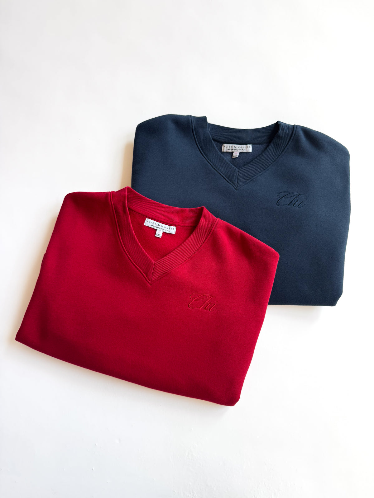 Chi Embroidered V-Neck Sweatshirt - Collegiate Blue