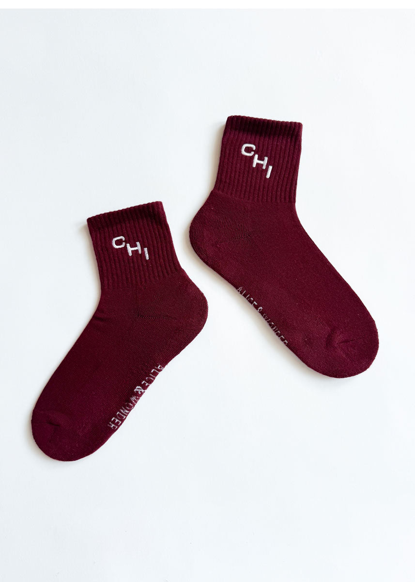 Chi Short Crew Sock - Burgundy