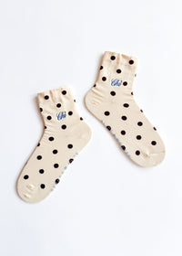 Chi Embroidered Polka Dot Trouser Sock - Latte