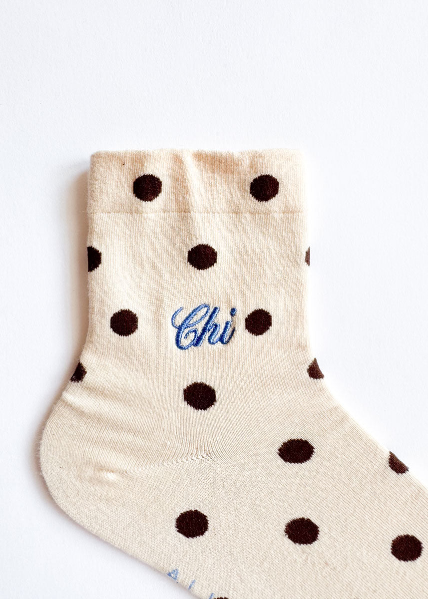 Chi Embroidered Polka Dot Trouser Sock - Latte