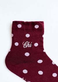Chi Embroidered Polka Dot Trouser Sock - Burgundy