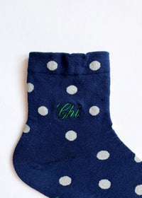 Chi Embroidered Polka Dot Trouser Sock - Navy