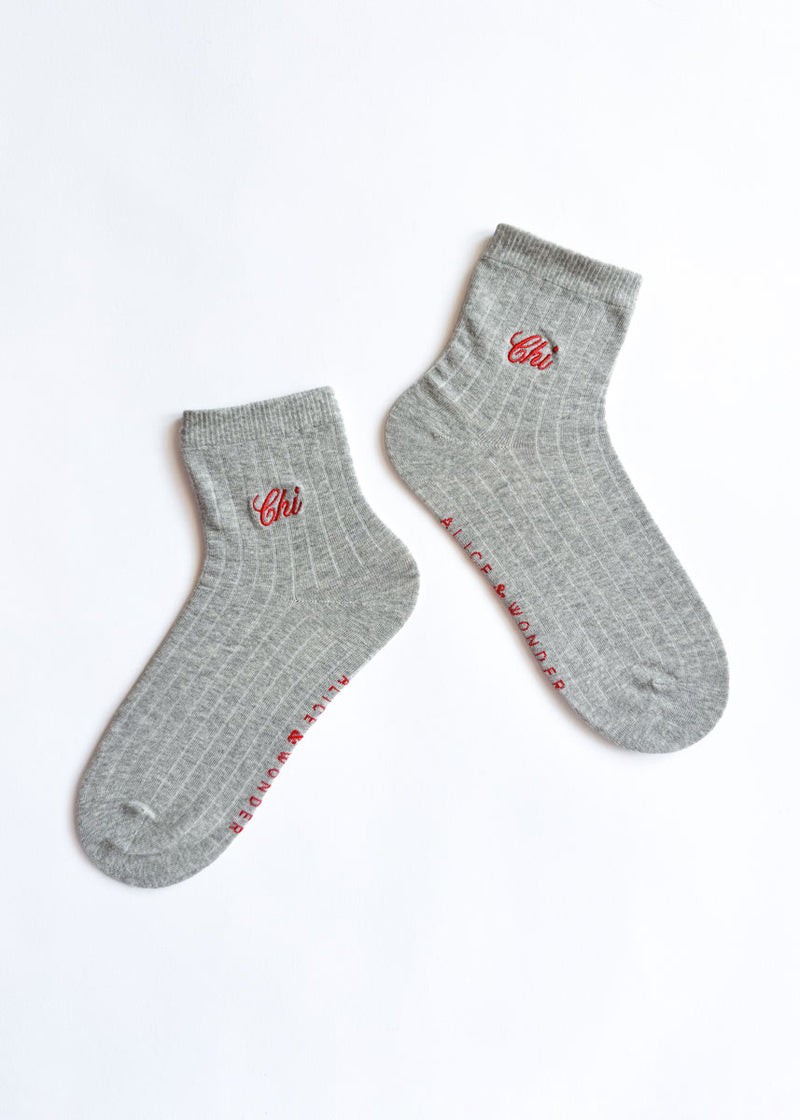 Chi Embroidered Trouser Sock - Grey