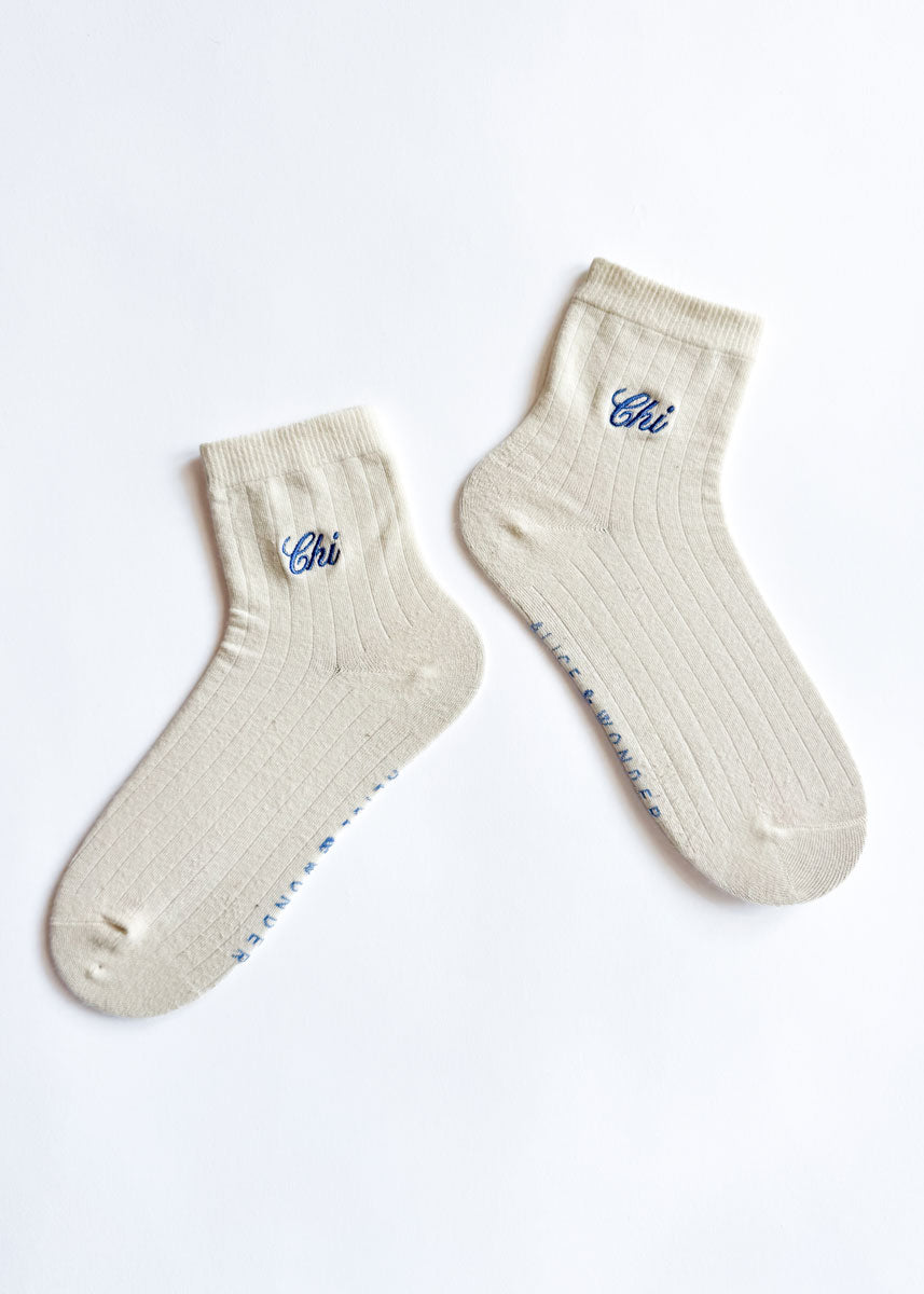 Chi Embroidered Trouser Sock - Ivory
