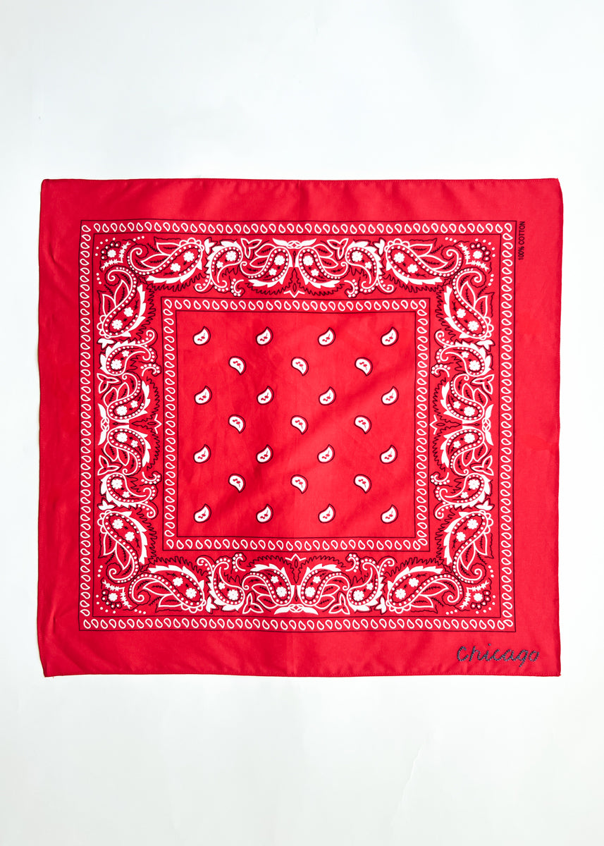 Chicago Stitch Embroidered Bandana - Windy City Red