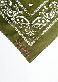 Chicago Stitch Embroidered Bandana - Olive
