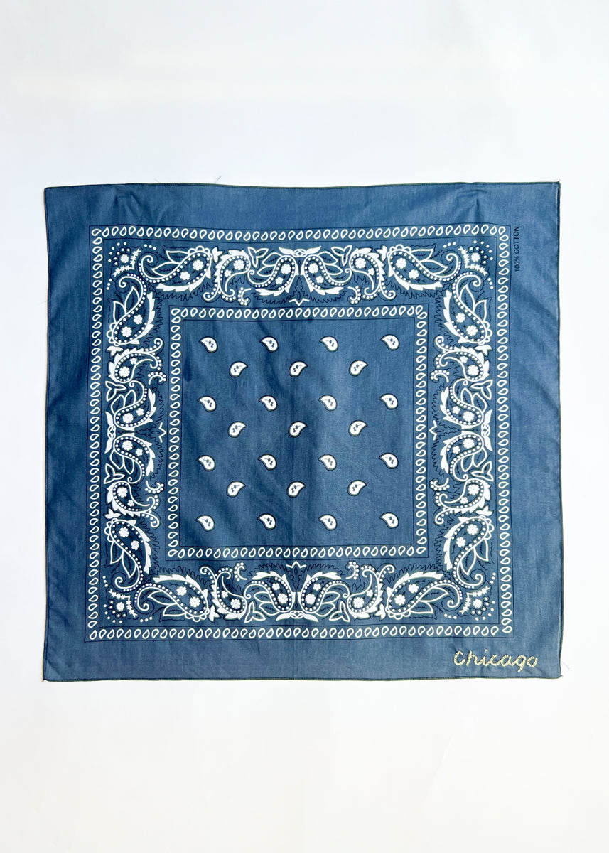 Chicago Stitch Embroidered Bandana - Dusty Navy