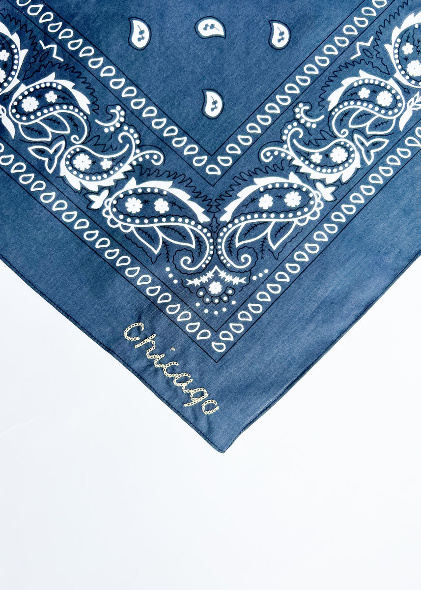 Chicago Stitch Embroidered Bandana - Dusty Navy