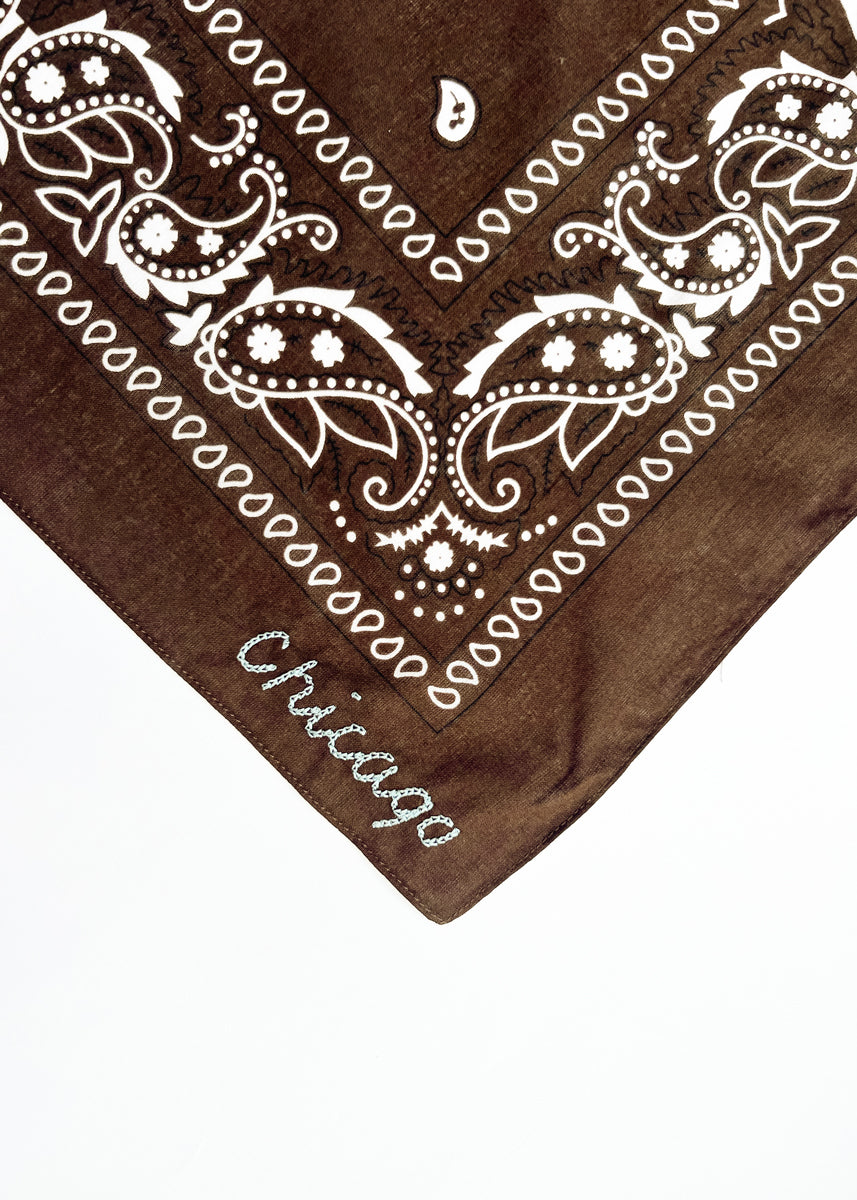 Chicago Stitch Embroidered Bandana - Brown