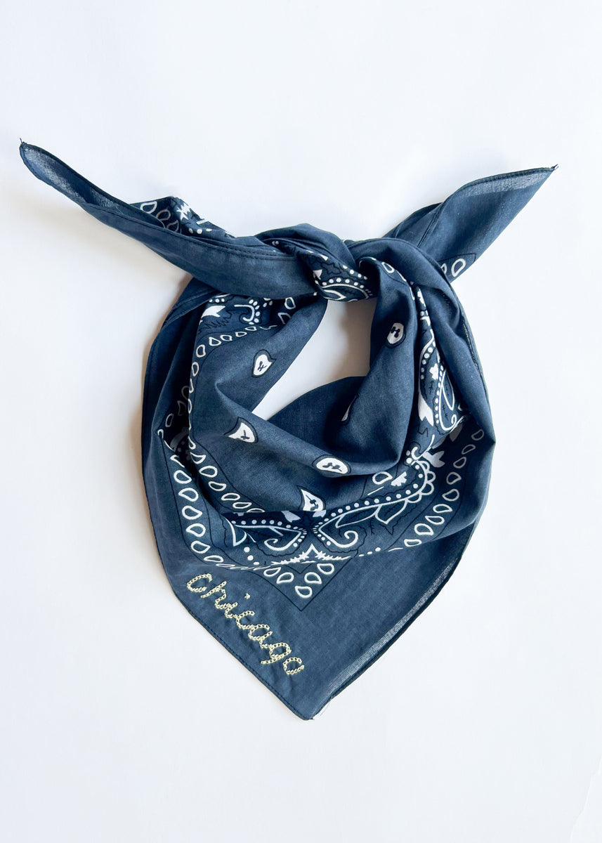 Chicago Stitch Embroidered Bandana - Dusty Navy