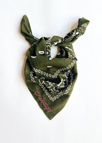 Chicago Stitch Embroidered Bandana - Olive