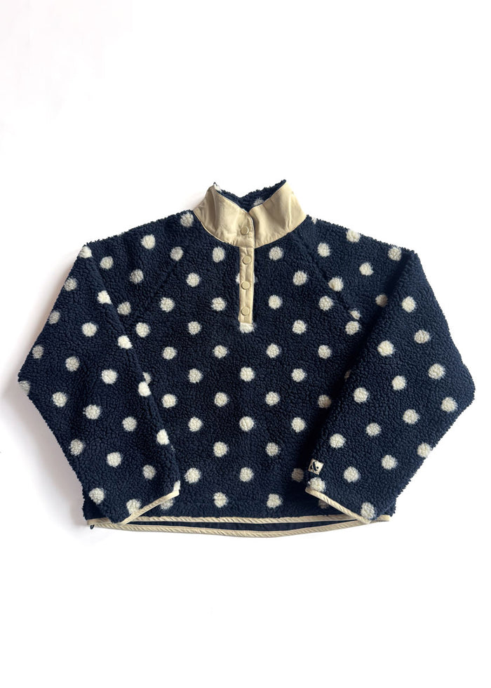 Alice Polka Dot Quarter Snap Fleece - Navy