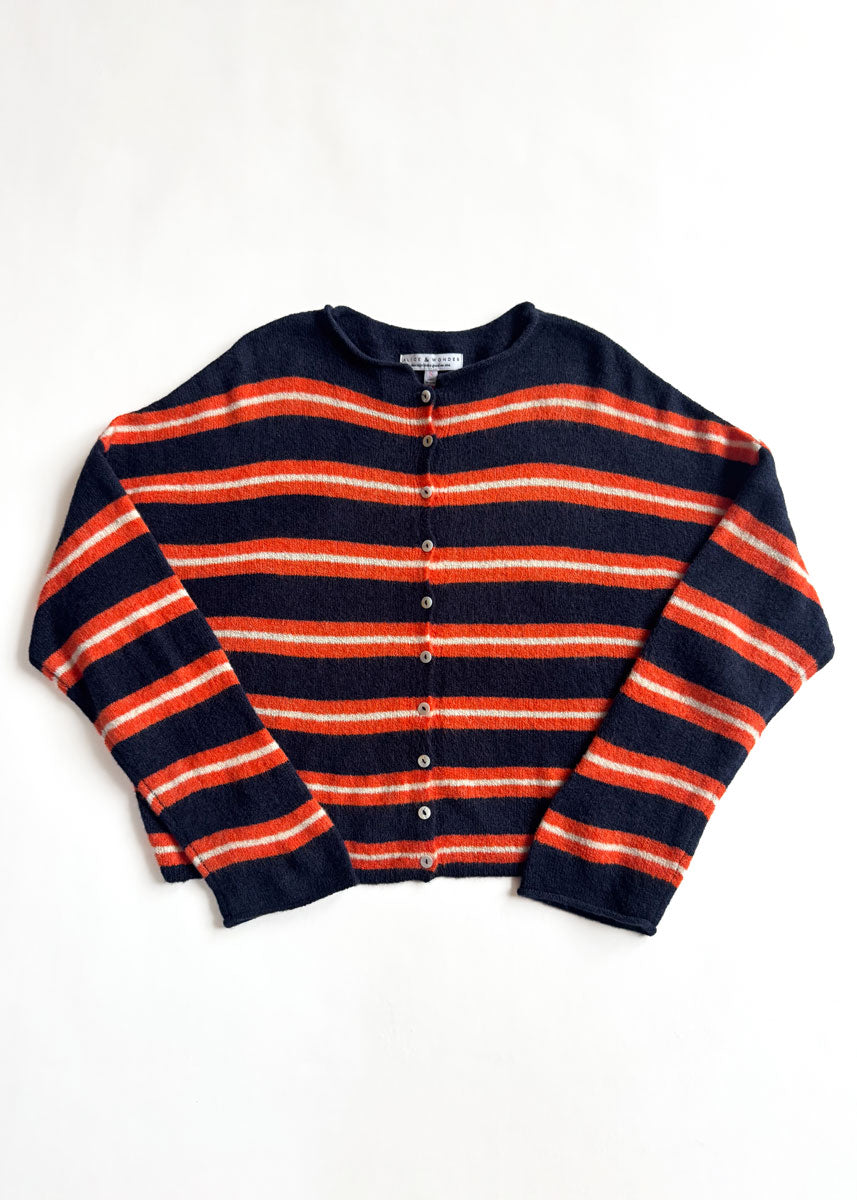 Piper Varsity Stripe Cardigan - Navy & Orange