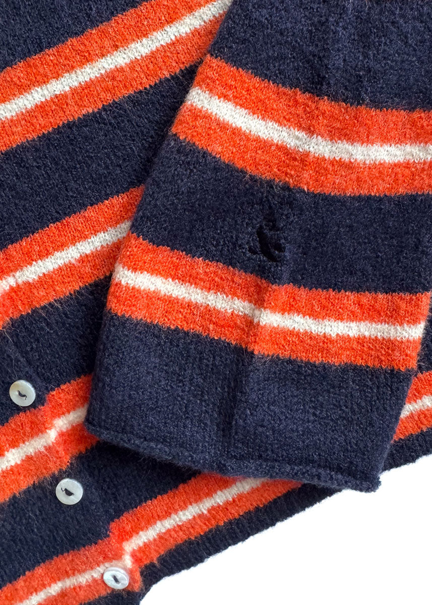Piper Varsity Stripe Cardigan - Navy & Orange