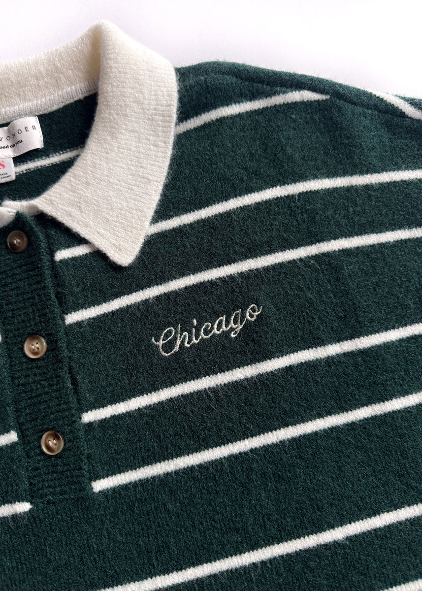 Chicago Embroidered Striped Polo - Green