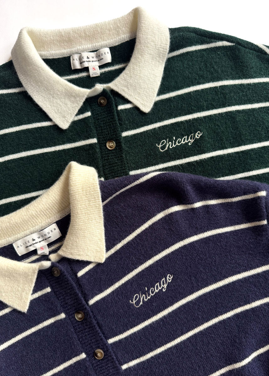 Chicago Embroidered Striped Polo - Green