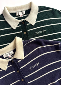 Chicago Embroidered Striped Polo - Navy