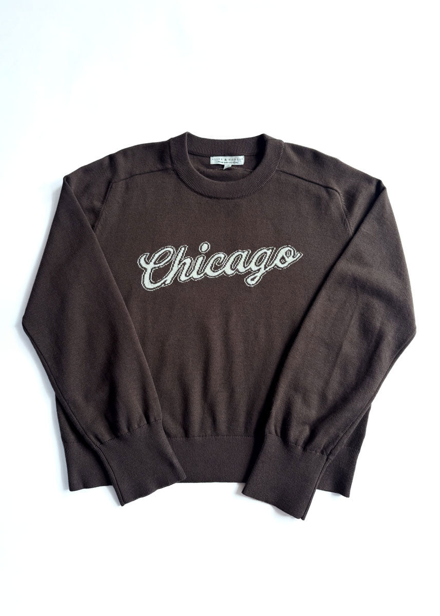Chicago Script Crop Sweater - Mocha