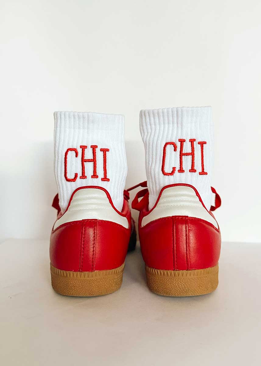 Chi Embroidered Crew Sock - Red