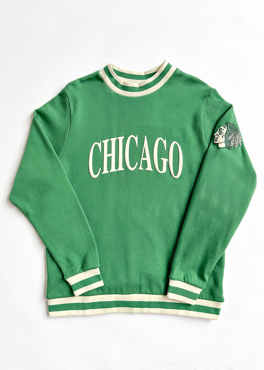 Chicago Blackhawks Striped Rib Crewneck - Green