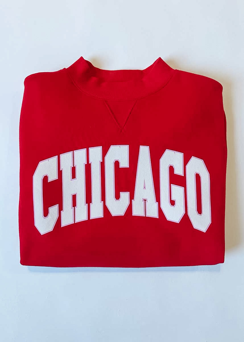 Chicago Mock Neck Sweatshirt - Red & Pink