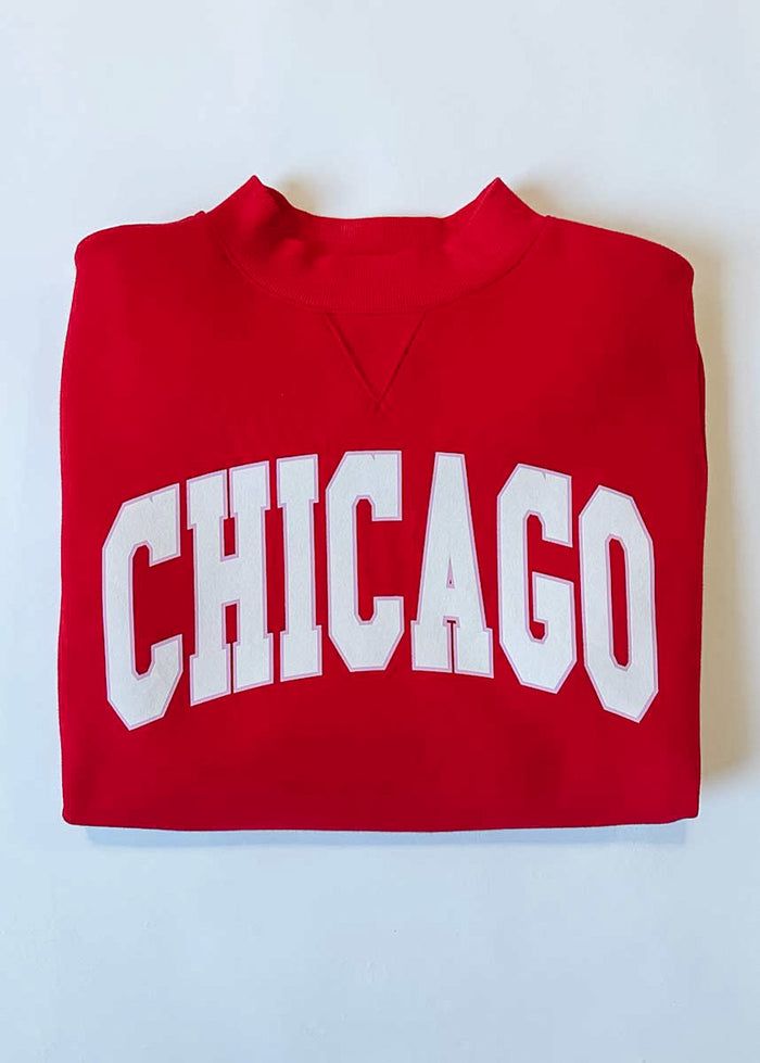 Chicago Mock Neck Sweatshirt - Red & Pink