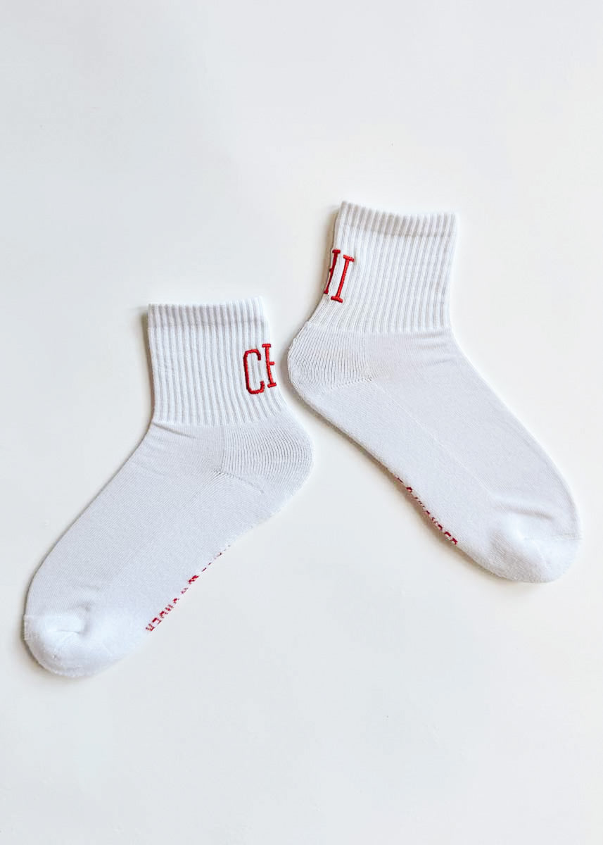 Chi Embroidered Crew Sock - Red