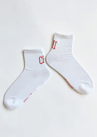 Chi Embroidered Crew Sock - Red