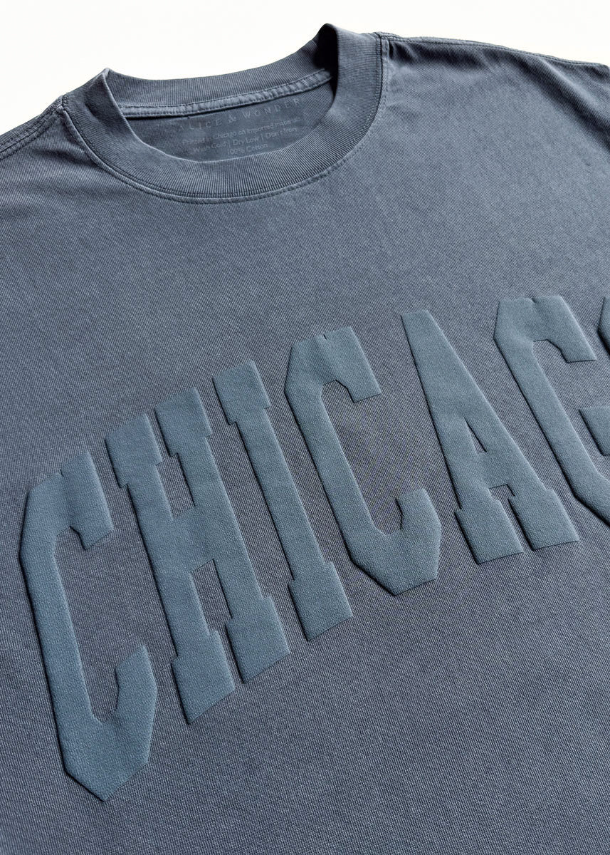 Chicago Collegiate Puff Unisex Tee - Washed Navy