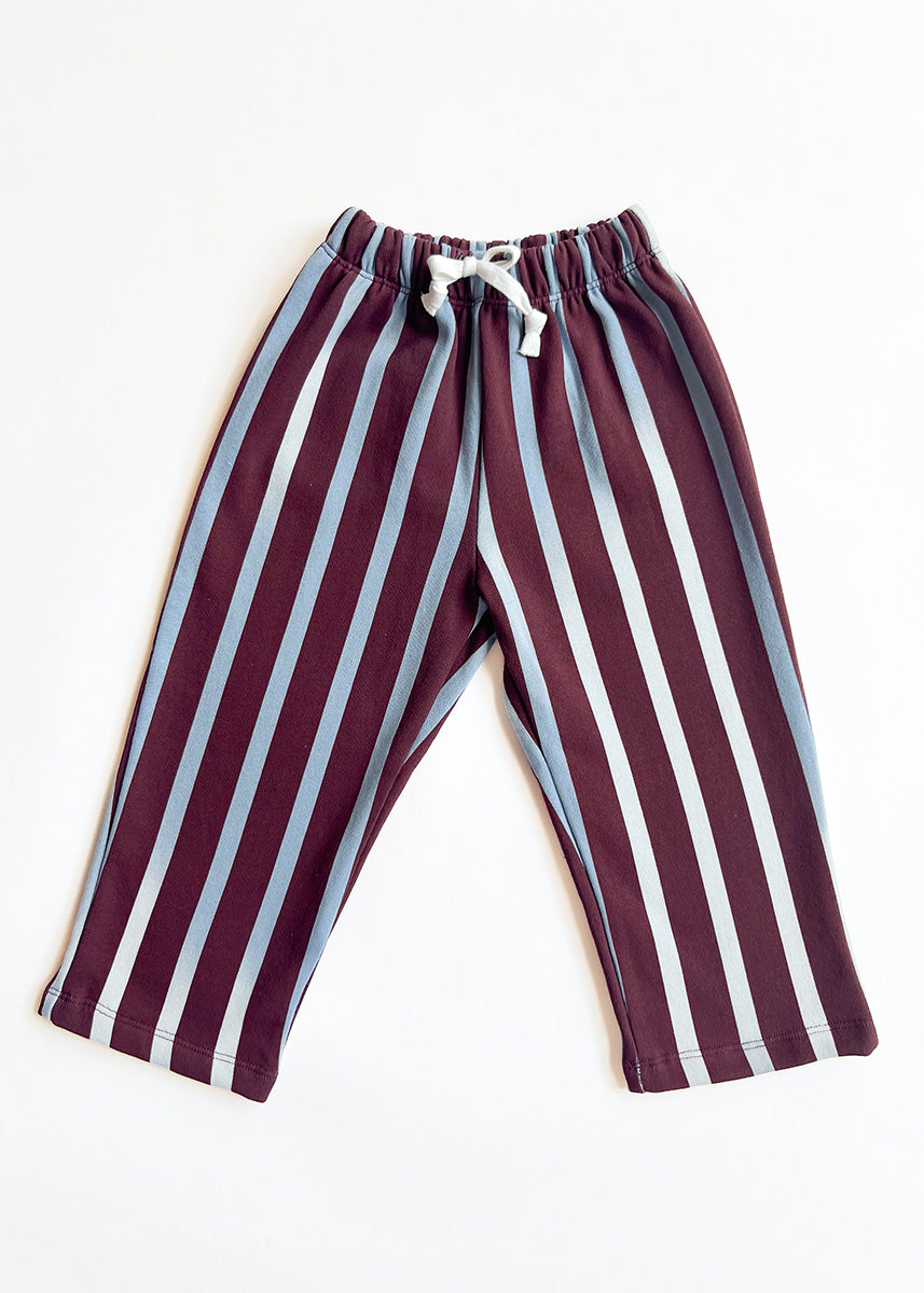 Striped French Terry Pant - Burgundy & Blue