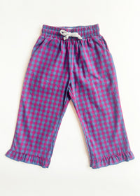 Gingham Ruffle Hem Pant - Pink & Blue
