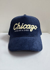Chicago Forever Wide Whale Cord Hat - Navy & Butter