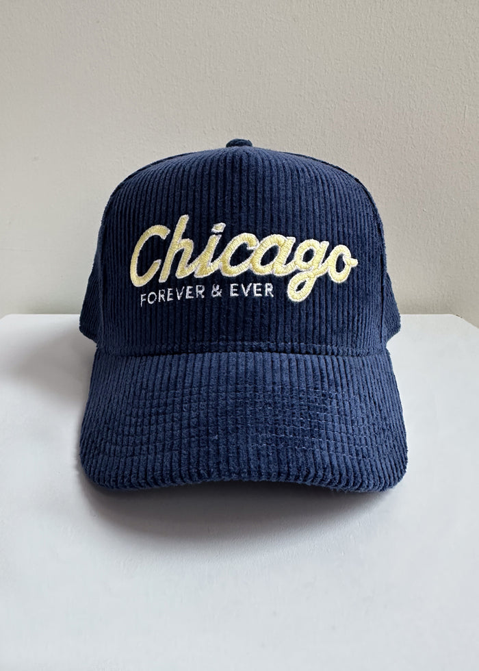 Chicago Forever Wide Whale Cord Hat - Navy & Butter
