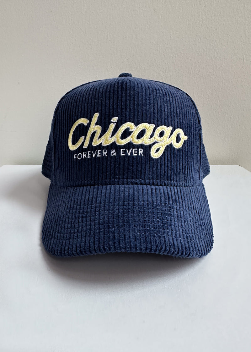 Chicago Forever Wide Whale Cord Hat - Navy & Butter