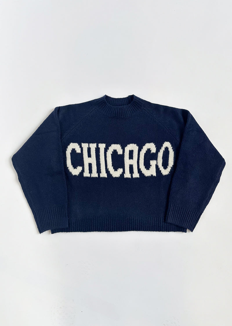 Chicago Crop Sweater - Navy & White