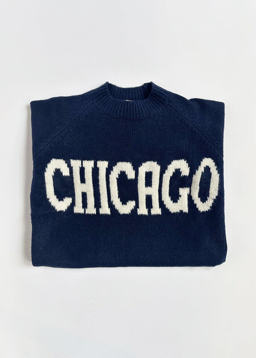 Chicago Crop Sweater - Navy & White