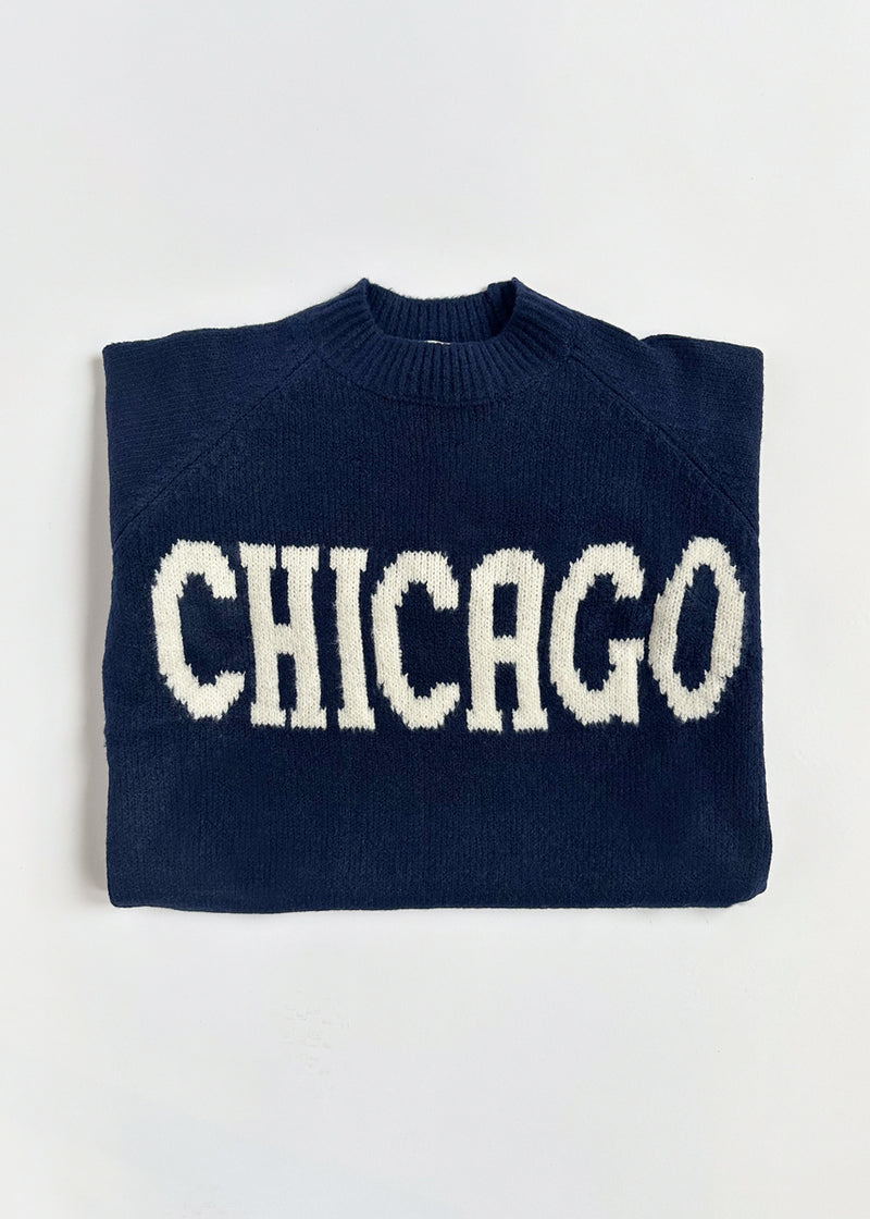 Chicago Crop Sweater - Navy & White