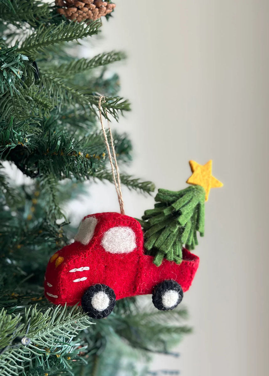 Pickup Truck & Christmas Tree Felt Ornament