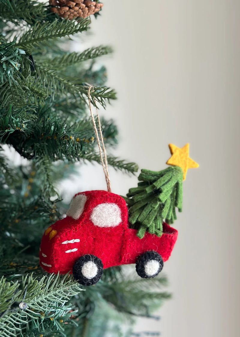 Pickup Truck & Christmas Tree Felt Ornament