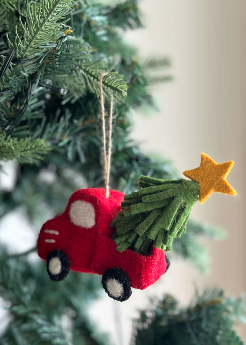 Pickup Truck & Christmas Tree Felt Ornament