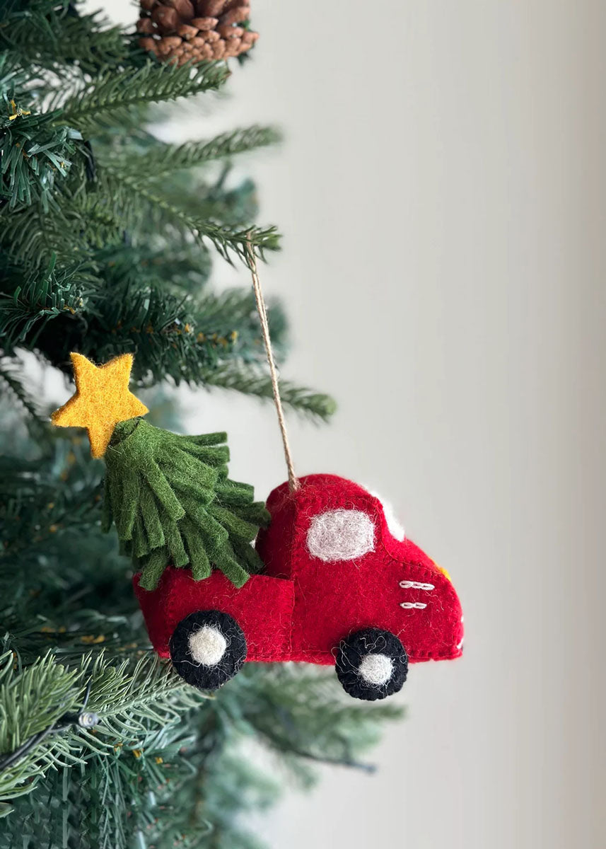 Pickup Truck & Christmas Tree Felt Ornament